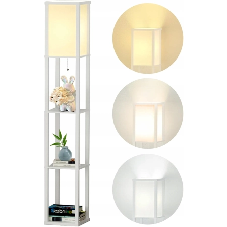 Lampa podłogowa LED Omdekor E27 biała z półkami 160cm regulowana