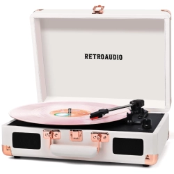 Gramofon RetroAudio Odtwarzacz Vintage 3-biegowy z Bluetooth Biały
