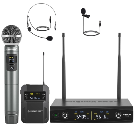 Bezprzewodowy system mikrofonowy Phenyx Pro PTU-52B 2 x 30 UHF zasięg 60 m