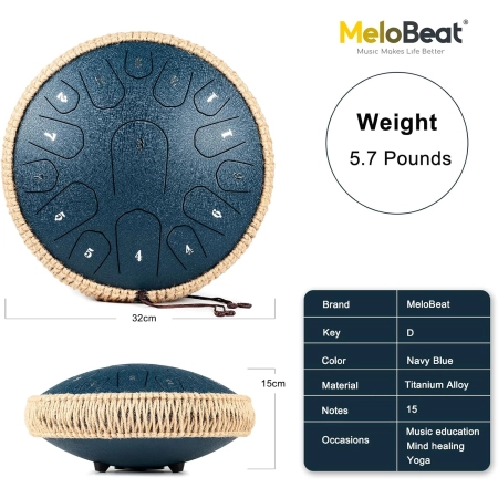 Bęben językowy MeloBeat 13 inch granatowy 15 nut z książką i torbą