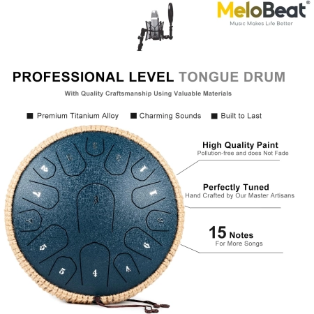 Bęben językowy MeloBeat 13 inch granatowy 15 nut z książką i torbą