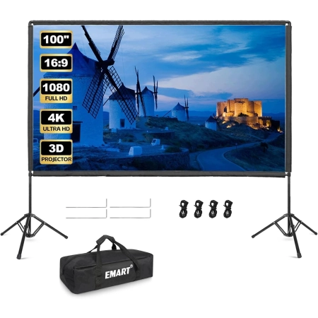 Przenośny Ekran Projekcyjny na Stojaku EMART 16:9 4K 100 cali