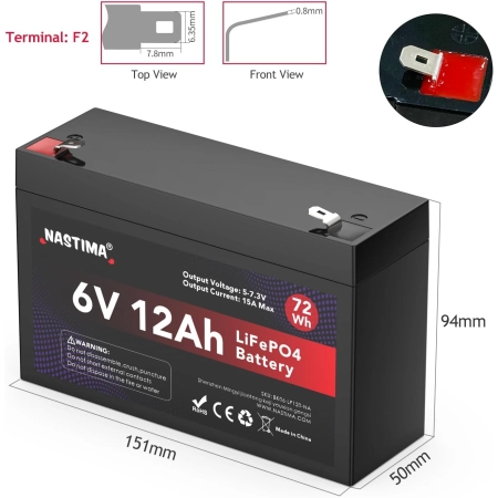 NASTIMA LiFePO4 6V 12Ah akumulator litowo-żelazowo-fosforanowy