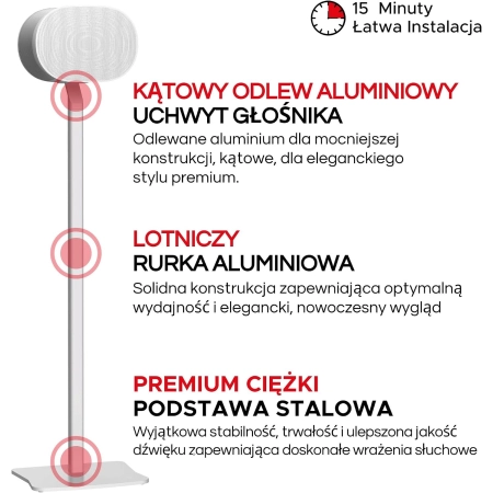 Stojak podłogowy głośnika Era300 metalowy biały 2 szt. zestaw