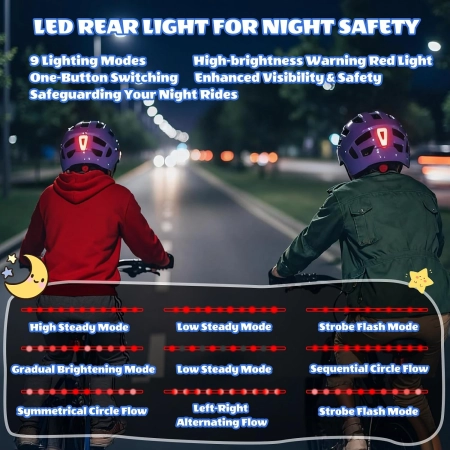Kask rowerowy LIRENGUI Model fioletowy M lekki regulowany dla młodzieży