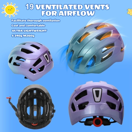 Kask rowerowy LIRENGUI Model fioletowy M lekki regulowany dla młodzieży