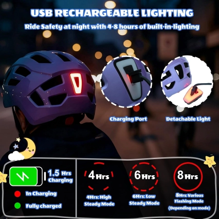 Kask rowerowy LIRENGUI Model fioletowy M lekki regulowany dla młodzieży