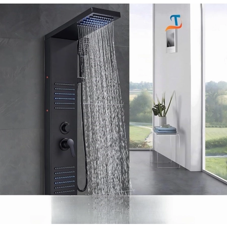 System prysznicowy TVTIUO czarny LED hydromasaż 4 funkcje