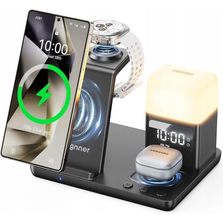 STACJA ŁADUJĄCA INDUKCJA DO AKCESORII SAMSUNG 6w1 15W LAMPKA BUDZIK CZARNA