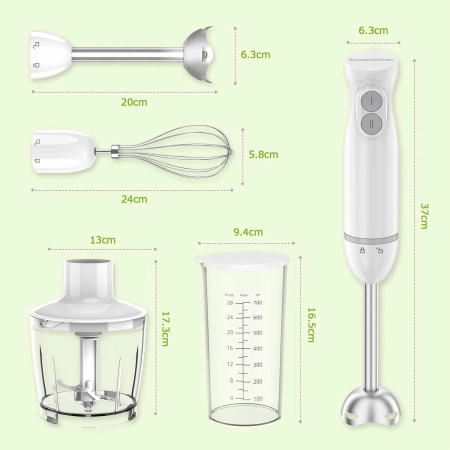 Bonsenkitchen 1000 W elektryczny blender ręczny ze stali nierdzewnej 4 IN 1