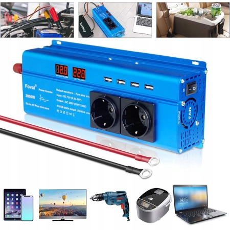 Przetwornica YINLEADER F-1500P 1500/3000W EU czysta fala sinusoidalna 12 V