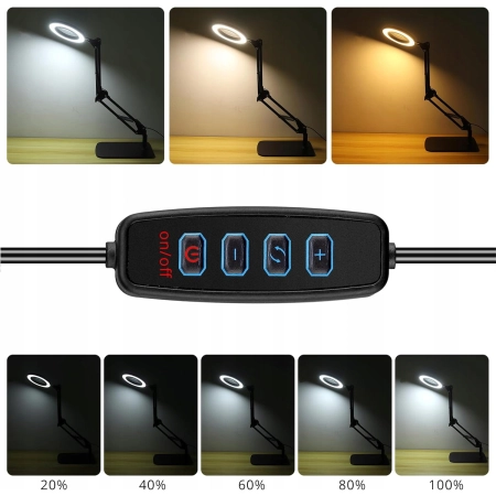 Lampa LED SAVSOO Zacisk 8X Lupa 3 Tryby Kolorów Ramię Uchylnym