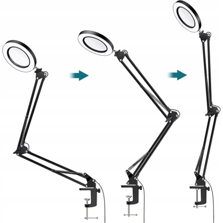 Lampa LED SAVSOO Zacisk 8X Lupa 3 Tryby Kolorów Ramię Uchylnym