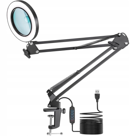 Lampa LED SAVSOO Zacisk 8X Lupa 3 Tryby Kolorów Ramię Uchylnym