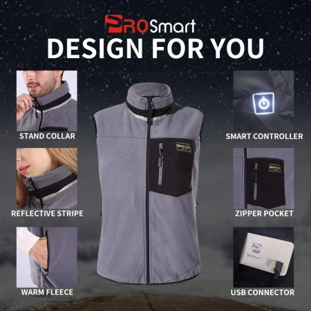 Kamizelka PROSmart Podgrzewana z baterią USB Unisex S Szary Polarowa