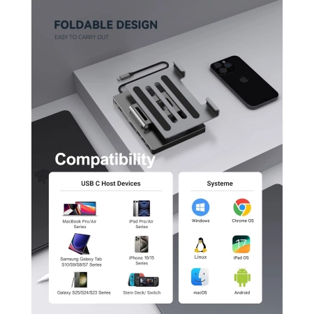 Stacja dokująca USB C 9w1 iPad Pro Air HDMI 4K PD Składana BKELHS Gray
