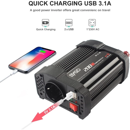 Przetwornica napięcia BYGD 200W Power Inverter 12V DC konwerter mocy