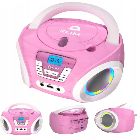 Klim Candy Boombox odtwarzacz CD dla dzieci różowy