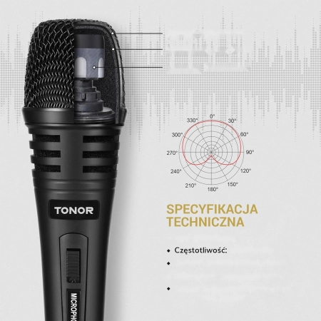 Mikrofon TONOR K1 Dynamiczny z Kablem XLR 5m i Statywem 635mm