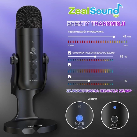 ZealSound K66 Mikrofon USB / USB-C AUX 3,5mm DO STREAMU PODCASTÓW PS4 / 5