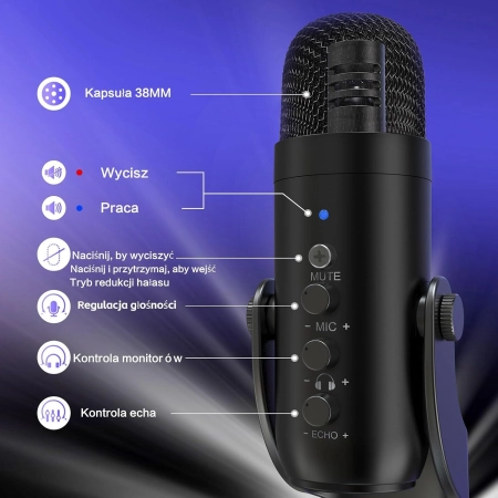 ZealSound K66 Mikrofon USB / USB-C AUX 3,5mm DO STREAMU PODCASTÓW PS4 / 5