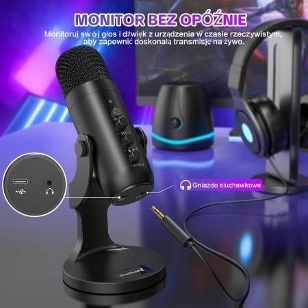 ZealSound K66 Mikrofon USB / USB-C AUX 3,5mm DO STREAMU PODCASTÓW PS4 / 5