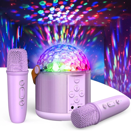 Zestaw karaoke Dislocati Zestaw do karaoke fioletowy 2 mikrofony Bluetooth