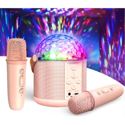 Maszyna do karaoke Dislocati 2 mikrofony Bluetooth światło dyskotekowe