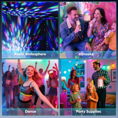 Maszyna do karaoke Dislocati 2 mikrofony Bluetooth światło dyskotekowe