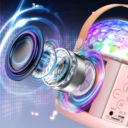 Maszyna do karaoke Dislocati 2 mikrofony Bluetooth światło dyskotekowe