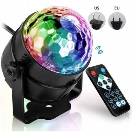 Lampa imprezowa LED RGB 3W Disco obrotowa 360° pilot DJ