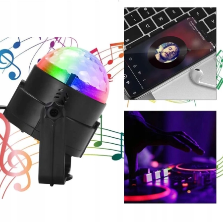 Lampa imprezowa LED RGB 3W Disco obrotowa 360° pilot DJ