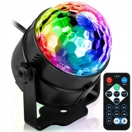 Lampa imprezowa LED RGB 3W Disco obrotowa 360° pilot DJ