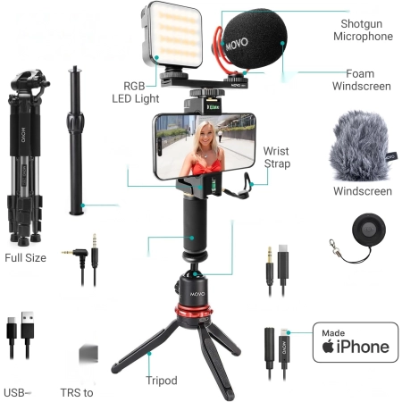 Movo iVlogger-PRO Zestaw startowy do vlogowania z pełnym statywem do iPhone