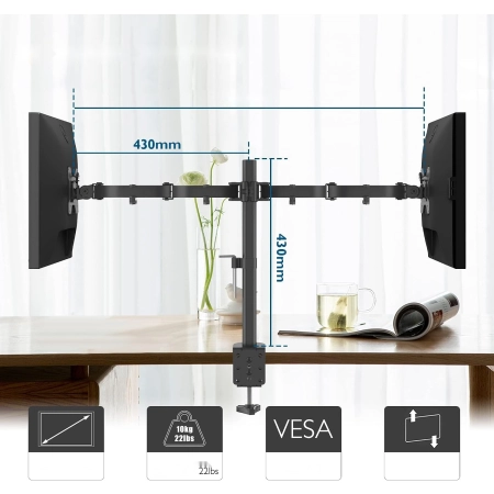 Uchwyt do 2 monitorów BONTEC MDM002, 13-27'', VESA 75/100