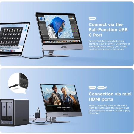 UGREEN Przenośny ekran 25K QHD 16-calowy monitor PC IPS 2 porty USBC
