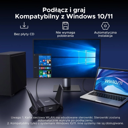 UGREEN CM995 Karta sieciowa WiFi 7 stick BE6500 Tri Band 6G/5G/2.4G MLO