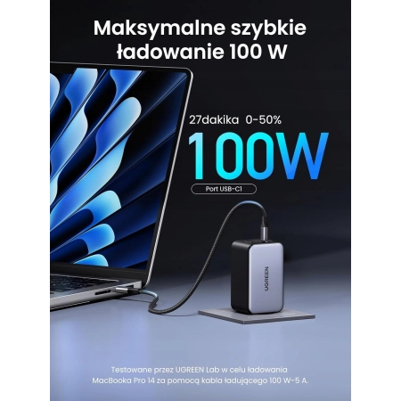 UGREEN Nexode USB C zasilacz ładowarka 100W 3-portowy szybkie ładowanie