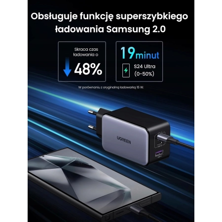 UGREEN Nexode USB C zasilacz ładowarka 100W 3-portowy szybkie ładowanie