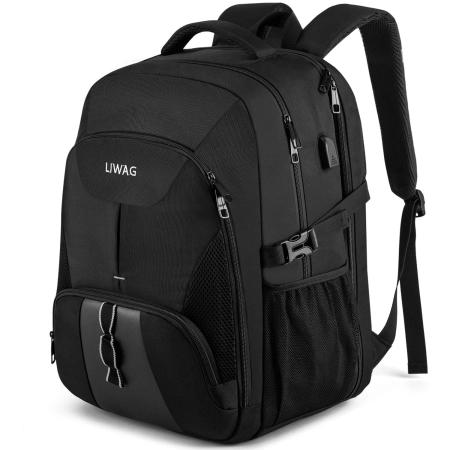 Plecak na laptop 17 cali 50 l USB wodoodporny czarny LIWAG