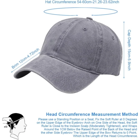 Czapka Aomig Dad Cap Szary Denim 100% Bawełna Regulowana Unisex Vintage