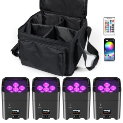 4x UKING ZQ01528 108 W LED PAR RGBWA+UV z akumulatorem i DMX