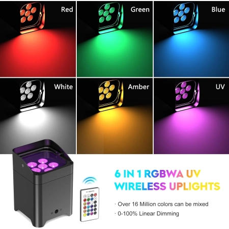4x UKING ZQ01528 108 W LED PAR RGBWA+UV z akumulatorem i DMX