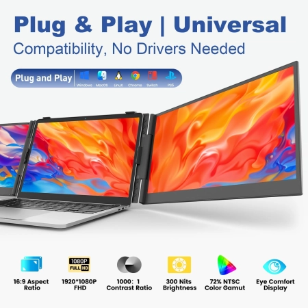 Monitor Teamgee S2 14 cali Dual-Screen Full HD 60Hz IPS Tri Screen Extender