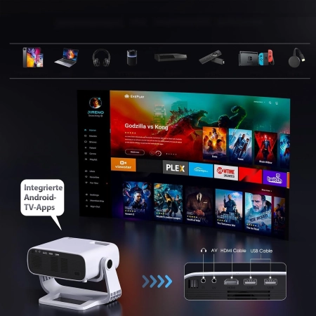 Projektor WIELIO Full HD 1080P 4K WiFi Bluetooth 5.2 Cichy 30dB 120°