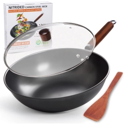 diig Patelnia wok z pokrywką, 33 cm, ze stali węglowej
