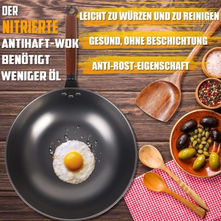 diig Patelnia wok z pokrywką, 33 cm, ze stali węglowej