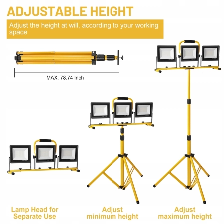 YOFULY Lampa LED 3x70W Na Statywie 21000 Lumen Regulowana 200cm 5M Kabel