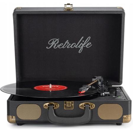 Gramofon Retrolife GRAMOFON VINTAGE RETRO WALIZKOWY 3-BIEGOWY czarny