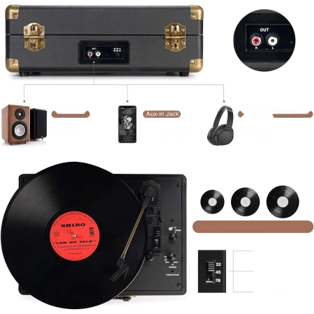Gramofon Retrolife GRAMOFON VINTAGE RETRO WALIZKOWY 3-BIEGOWY czarny